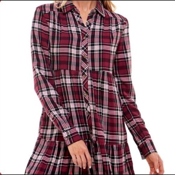Ultra Flirt Tiered Plaid Dress Size L - Picture 1 of 10
